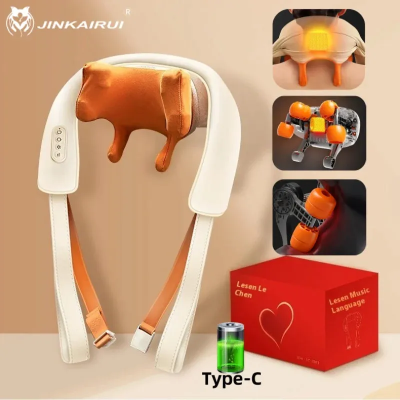 5D Kneading Neck & Shoulder Massager with Heat Portable Electric Deep Tissue Massage for Pain Relief, Adjustable Strap & Posture Support (CE Certified)