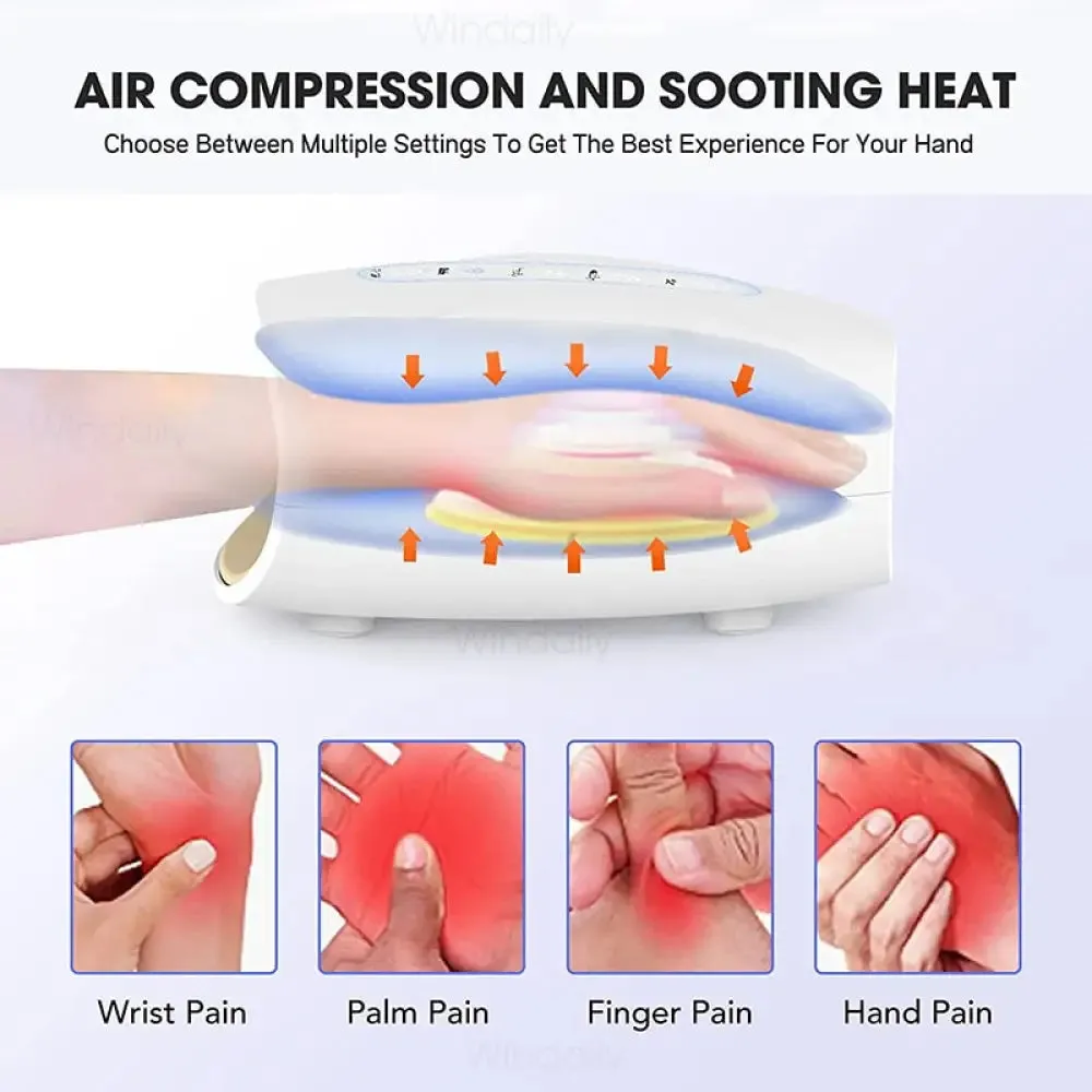Electric Air Pressure Heat Compresses Heating Palm Finger Hand Massager for Pain Relief