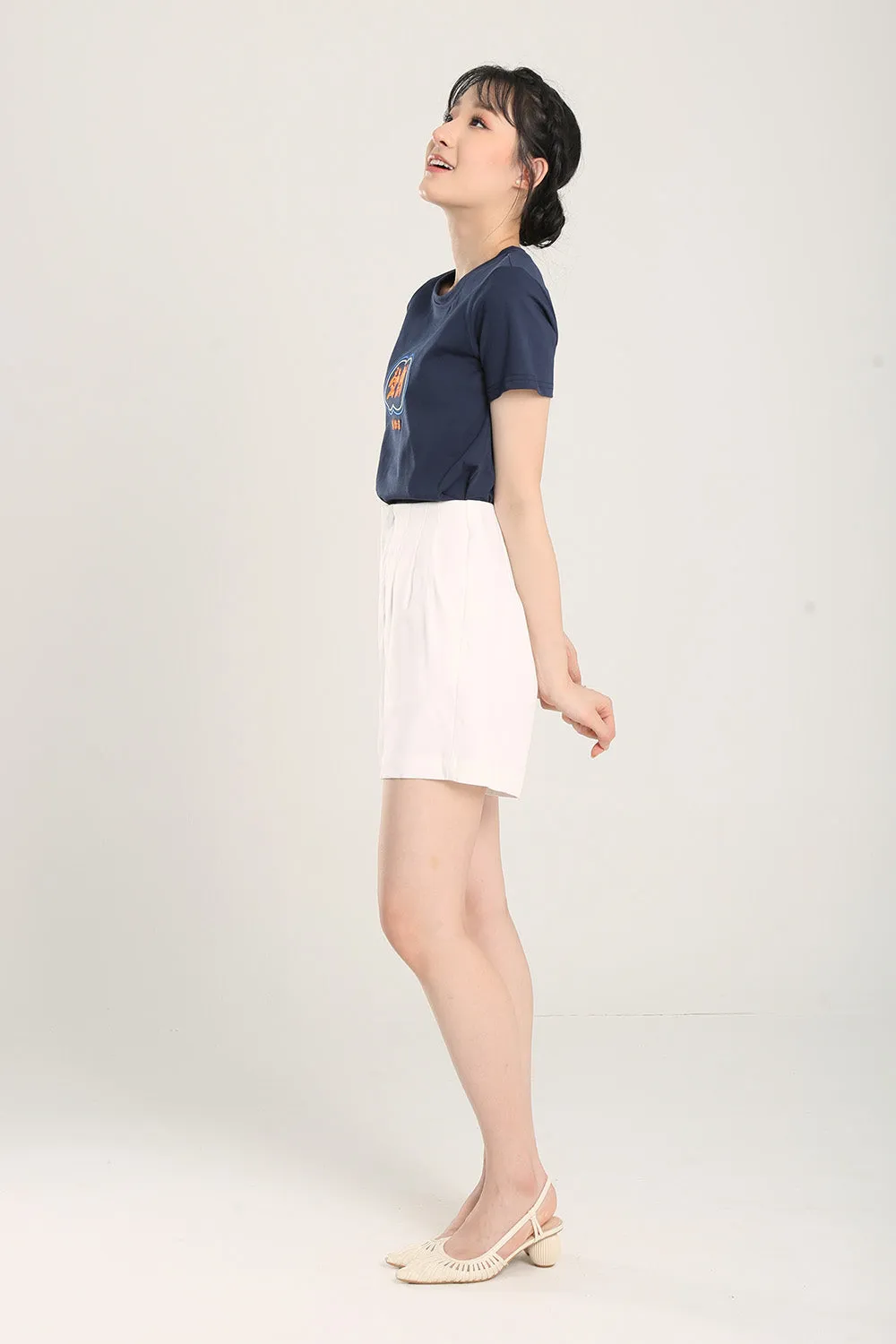 Fatt Chai Embroidered Top in Navy Blue