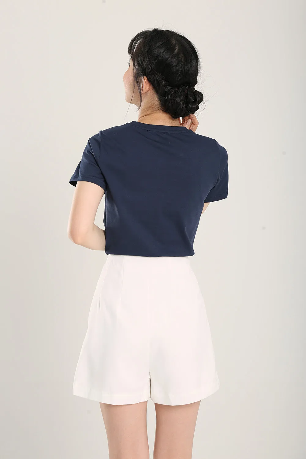 Fatt Chai Embroidered Top in Navy Blue