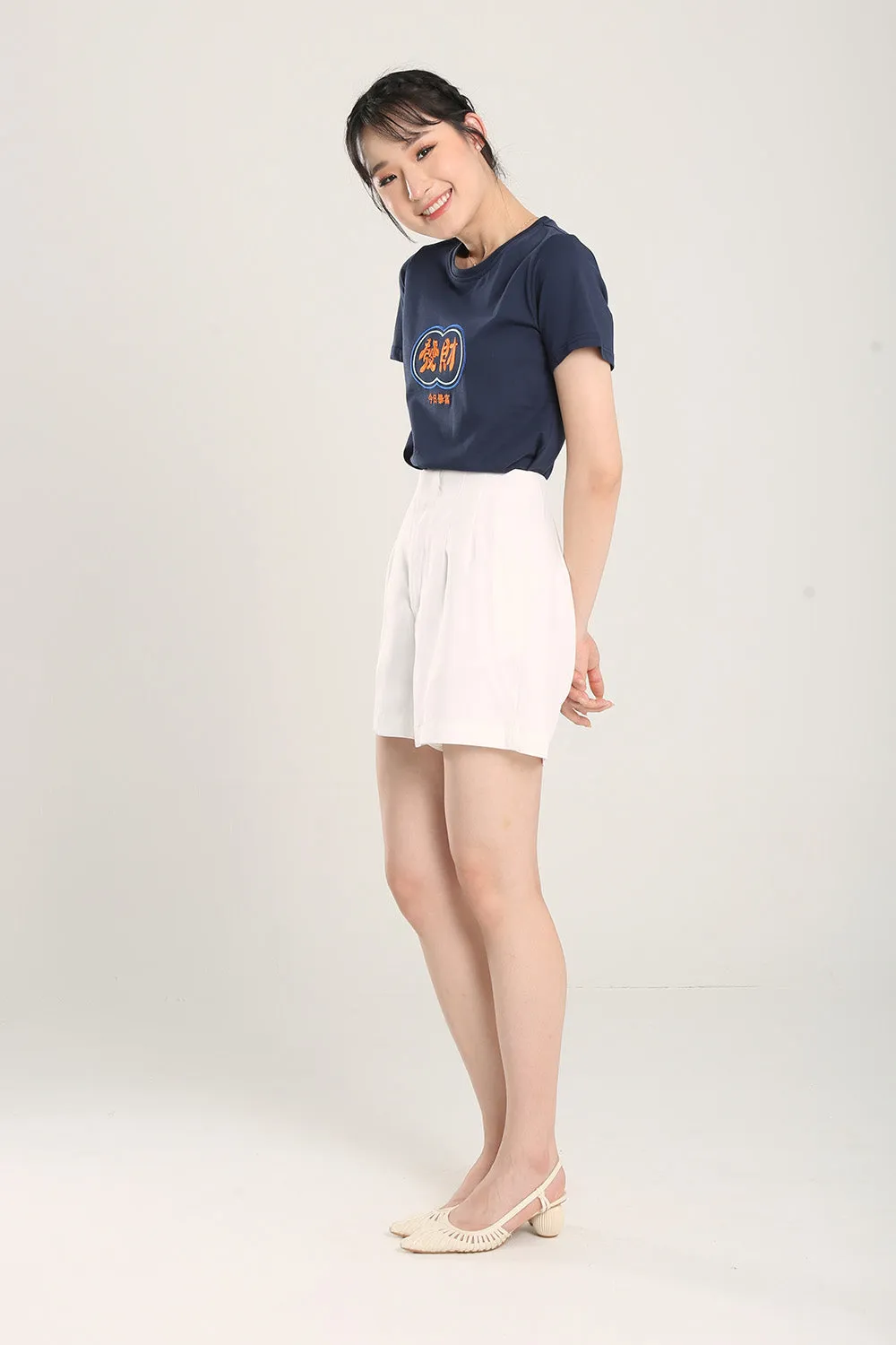 Fatt Chai Embroidered Top in Navy Blue