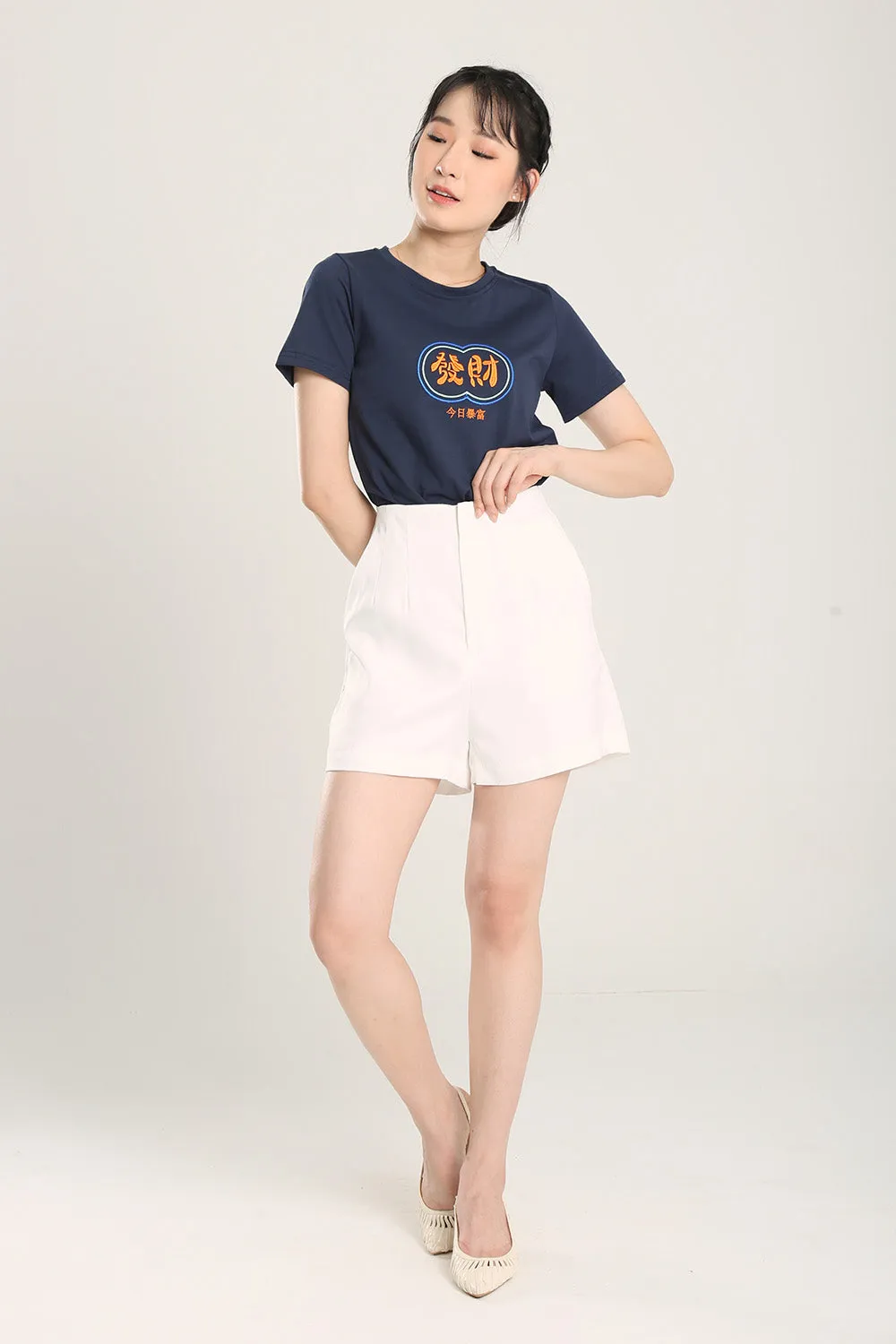Fatt Chai Embroidered Top in Navy Blue