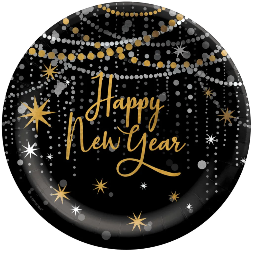 Happy New Year Midnight Hour 25cm Round Paper Plate