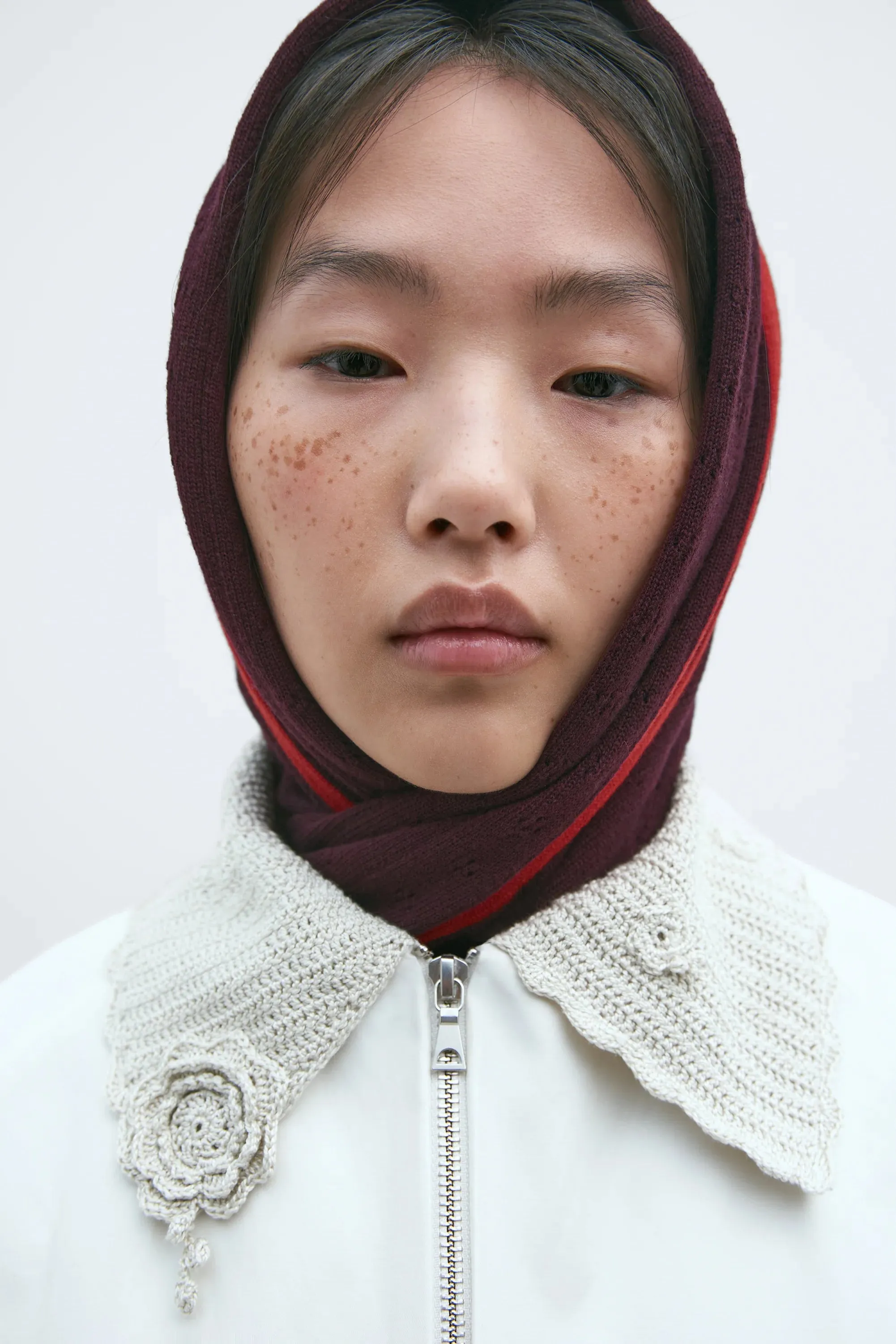 Merino Pointelle Scarf - Burgundy