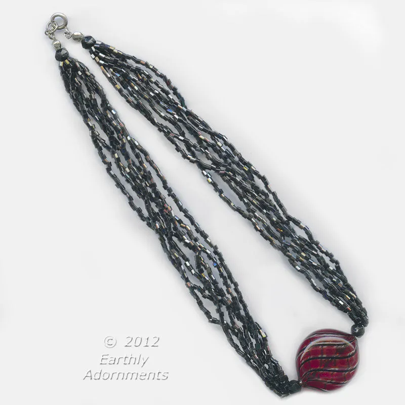 Murano hollow blown art bead necklace. nlbg962