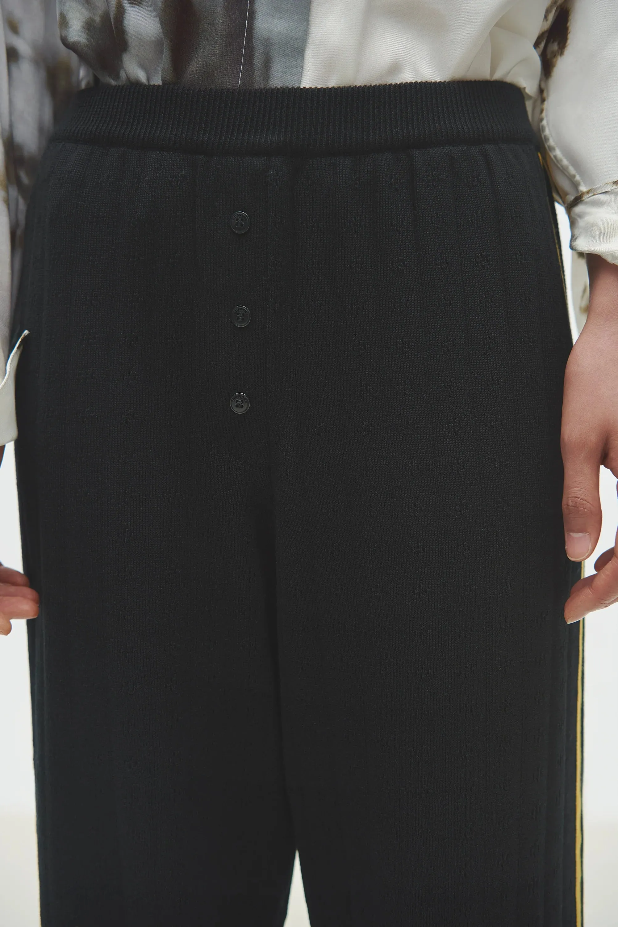 Organic Cotton Pointelle Pants - Black