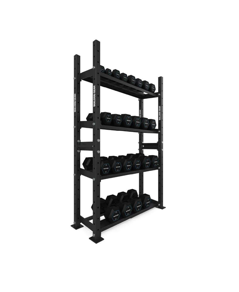 The Bulldog Gear - Hex Dumbbells 2.0 390kg Set (2.5kg to 30kg)   Storage System - 120cm
